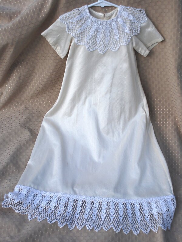 Heirloom christening gown featuring antique crochet lace collar — Kingdom Gowns Michigan