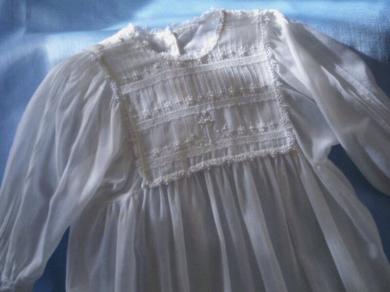 Long-sleeve heirloom christening gown with pintucked bodice and full gathered skirt — Kingdom Gowns Michigan